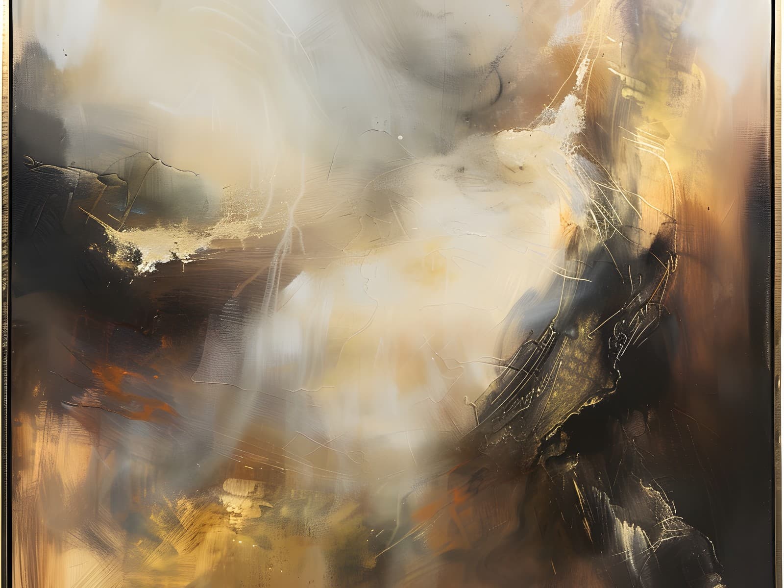 Abstract schilderij met amberkleurige en donkere tinten