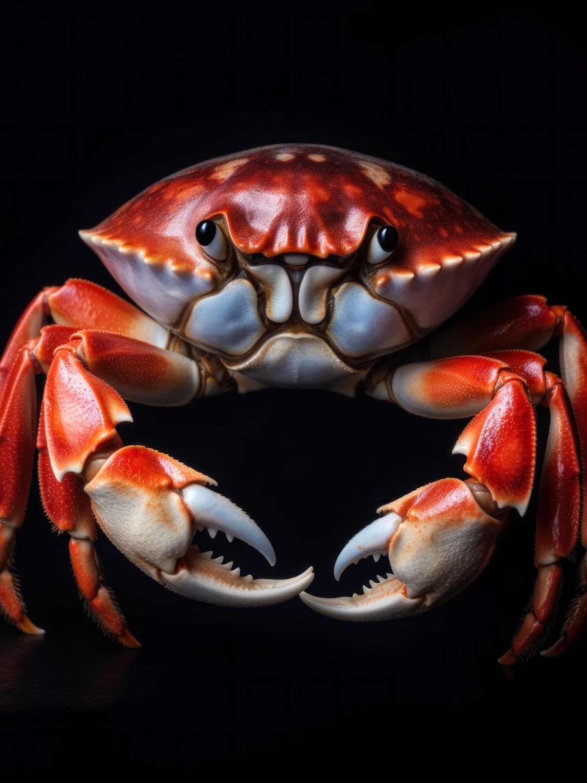 Rood-witte krab met scherpe scharen